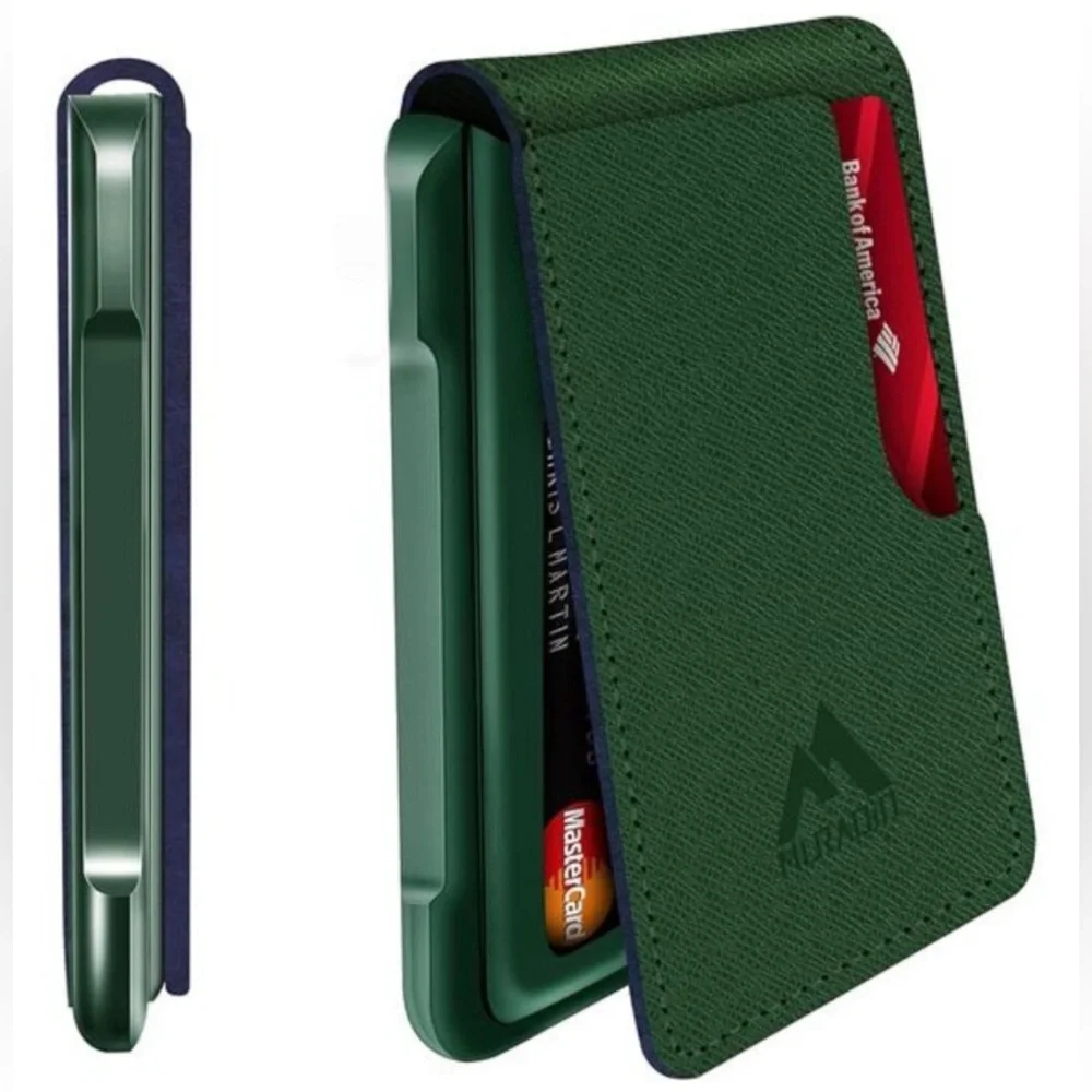 Muradin EDC Wallet Tactical Bifold EDC Metal RFID Blocking in Saffiano Green